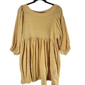 Free People Beach Lagen Look Top XS Womens Yellow Long Sleeve Pockets Key Hole